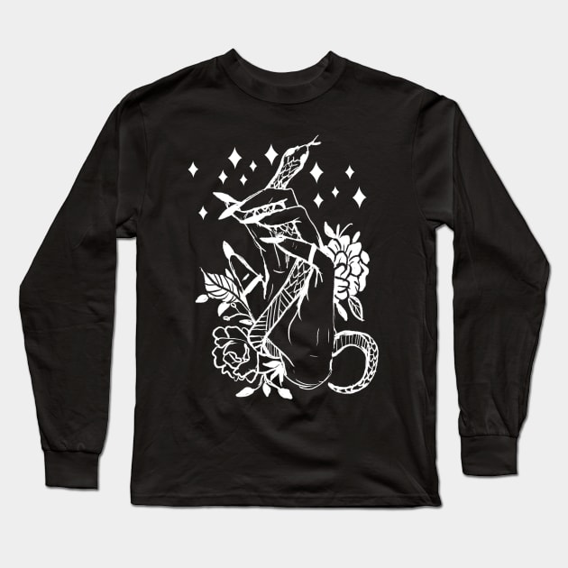 Witchy Hand & Snake Spooky Gothic Punk Long Sleeve T-Shirt by LunaElizabeth